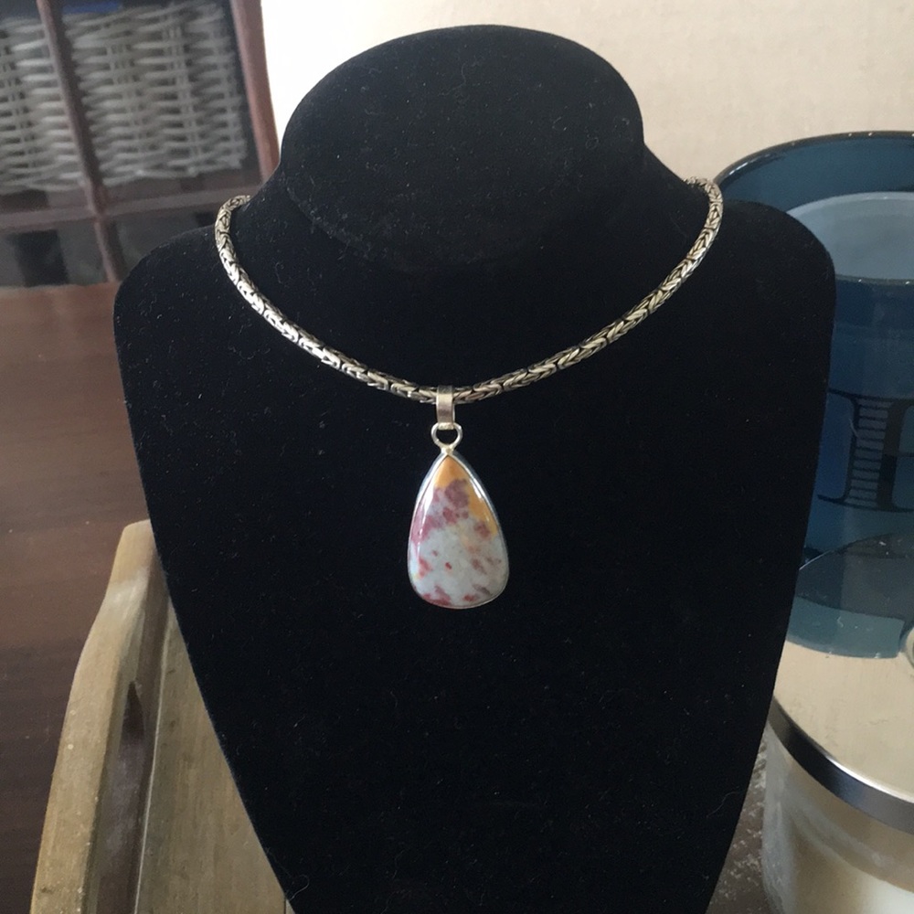 Grey blue and burgundy stone pendant ONLY
